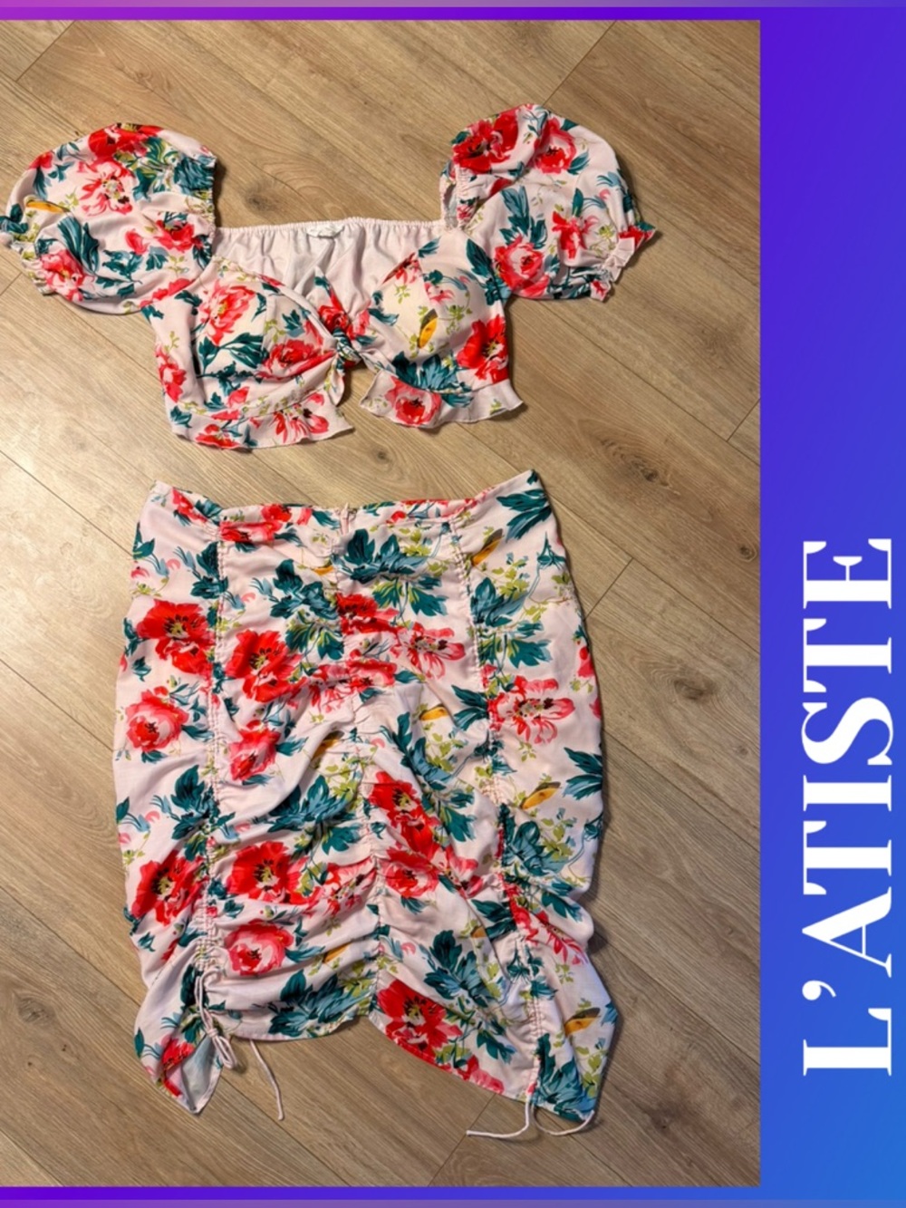 L'ATISTE Pink Floral Tropical Mini Dress Set